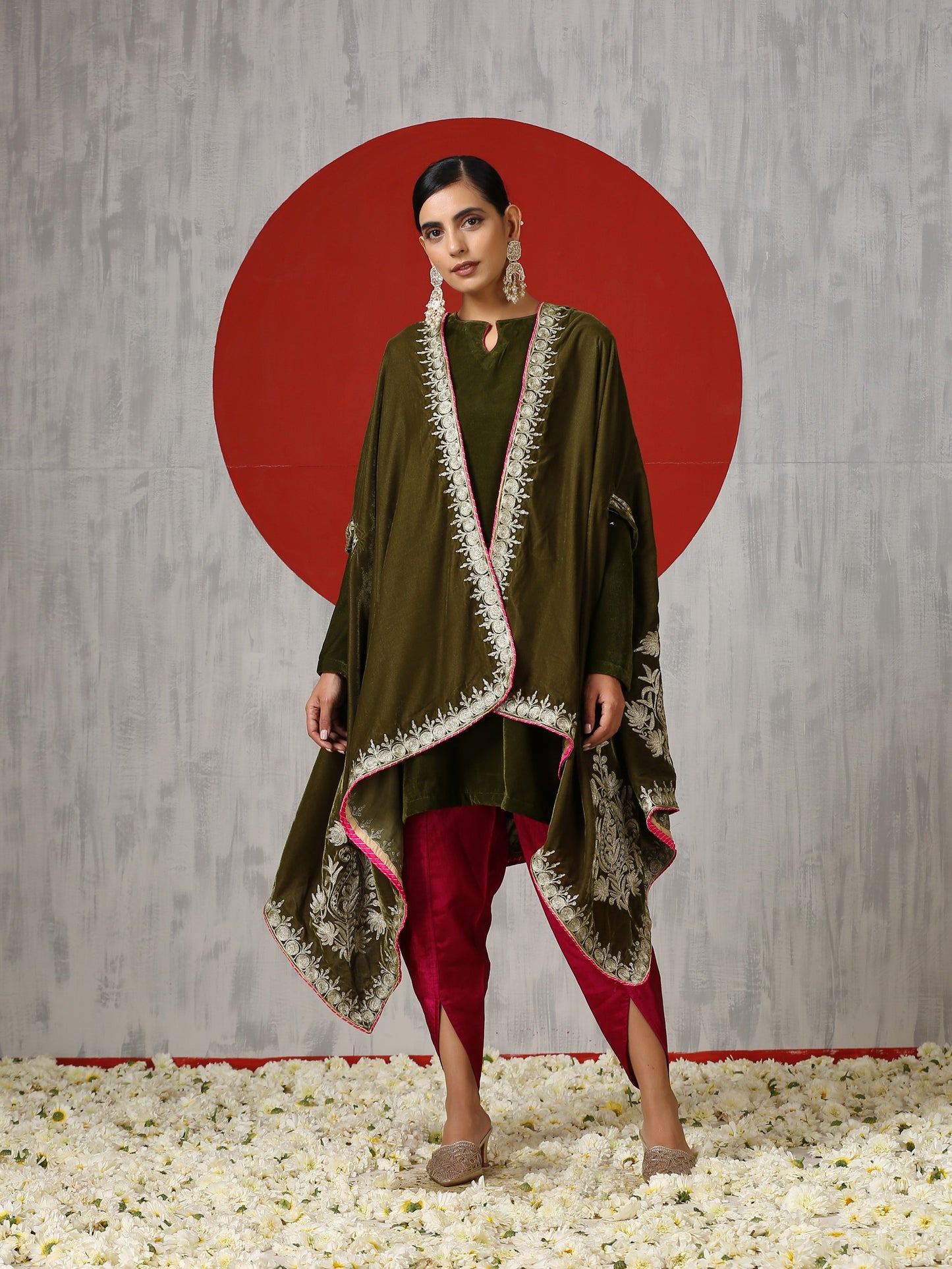 Makhmal Green Cape Dress