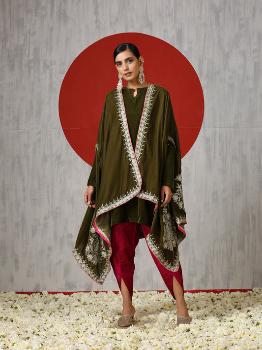 Makhmal Green Cape Dress