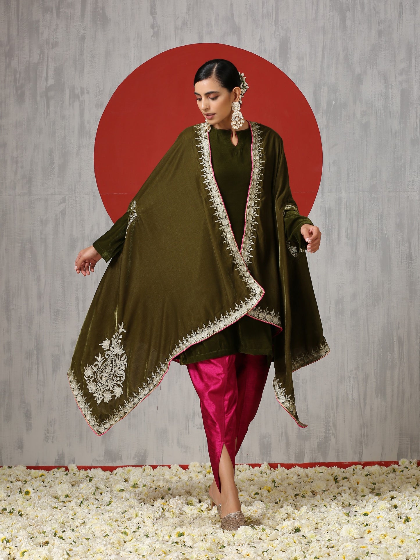 Makhmal Green Cape Dress