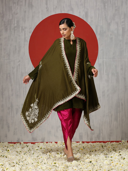 Makhmal Green Cape Dress