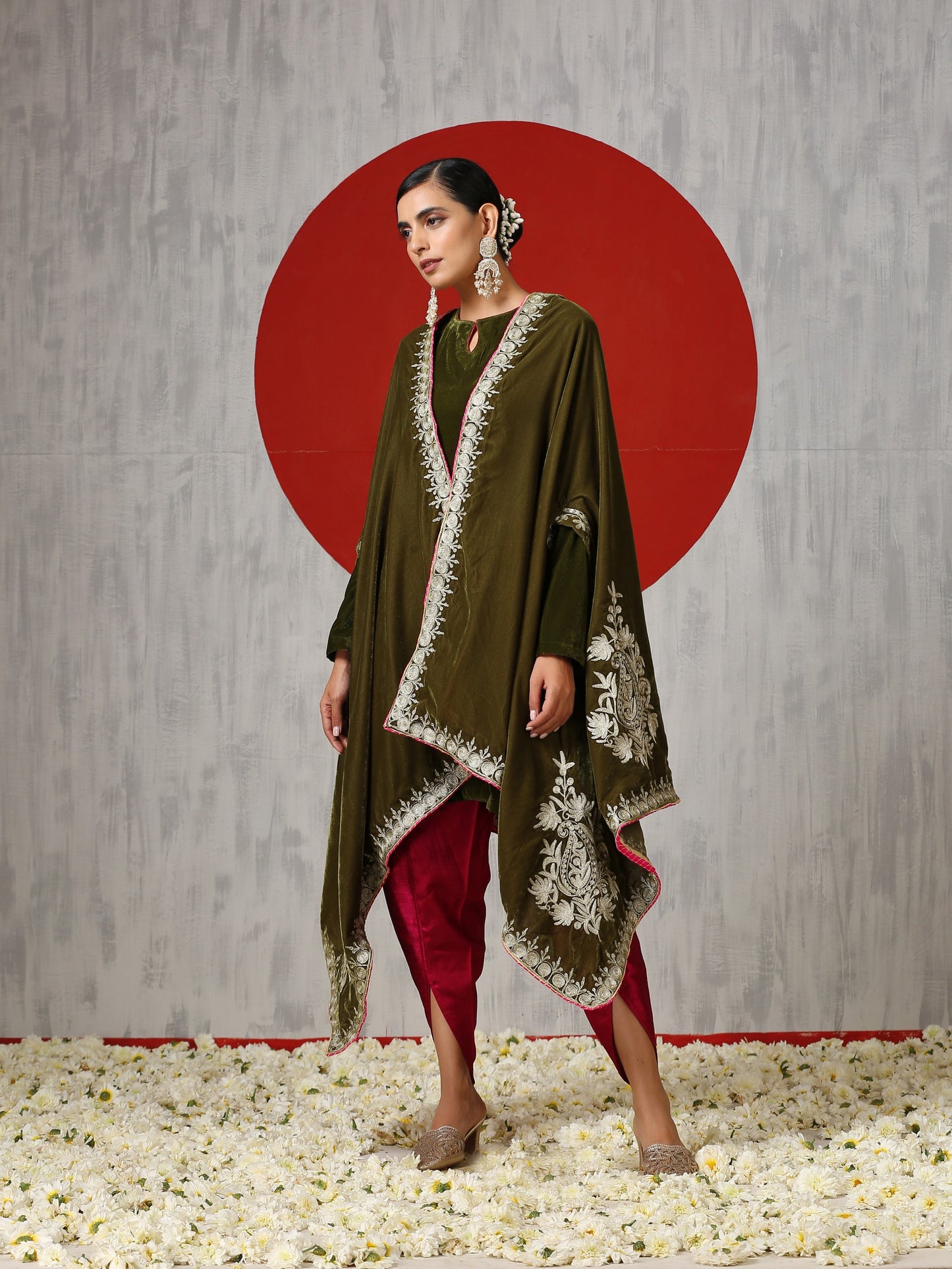 Makhmal Green Cape Dress