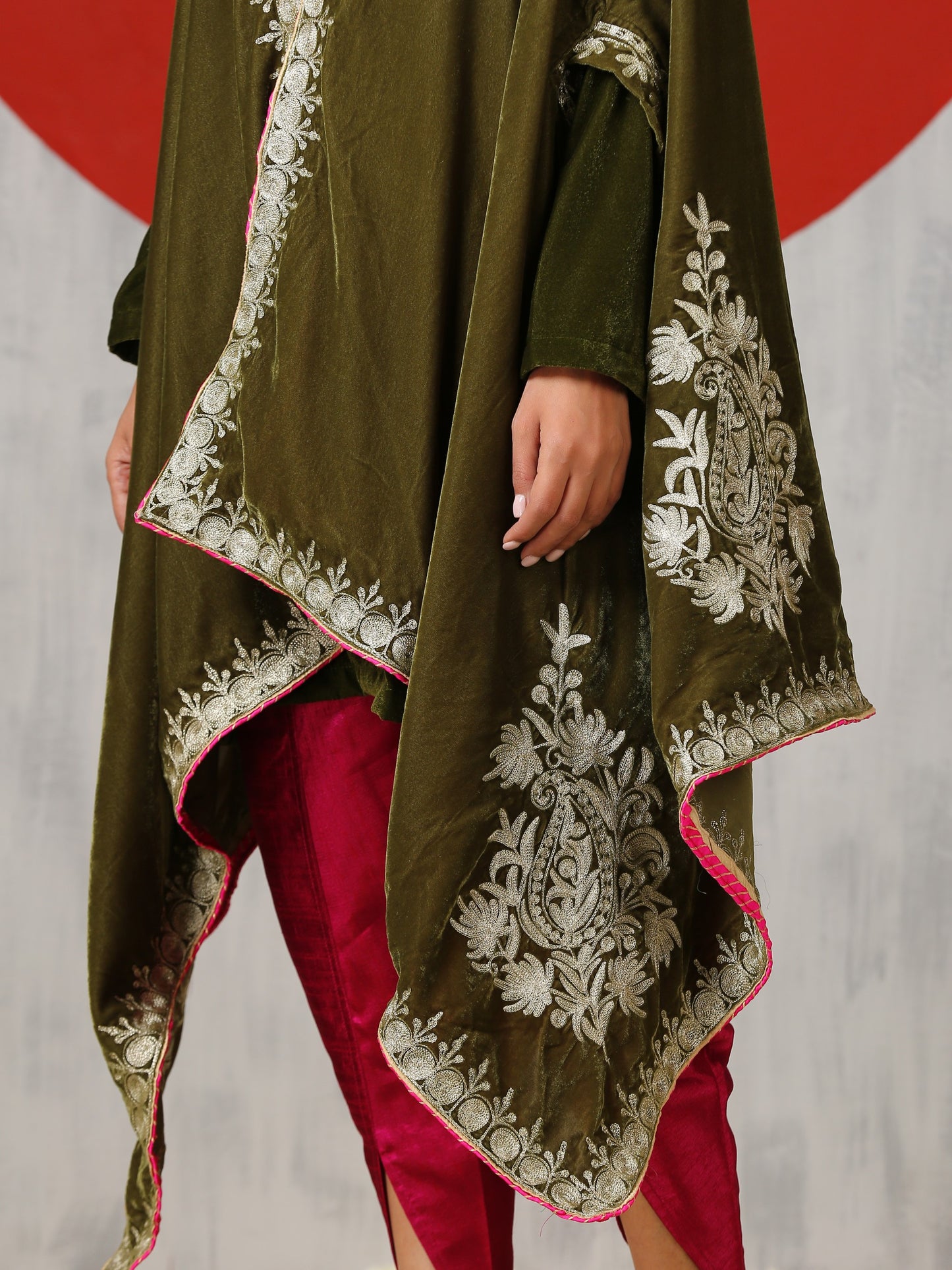 Makhmal Green Cape Dress