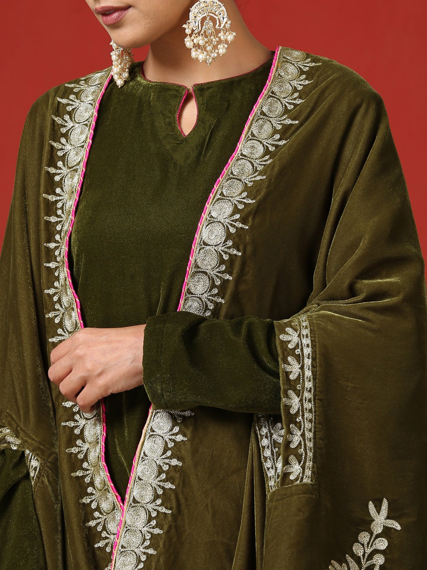 Makhmal Green Cape Dress