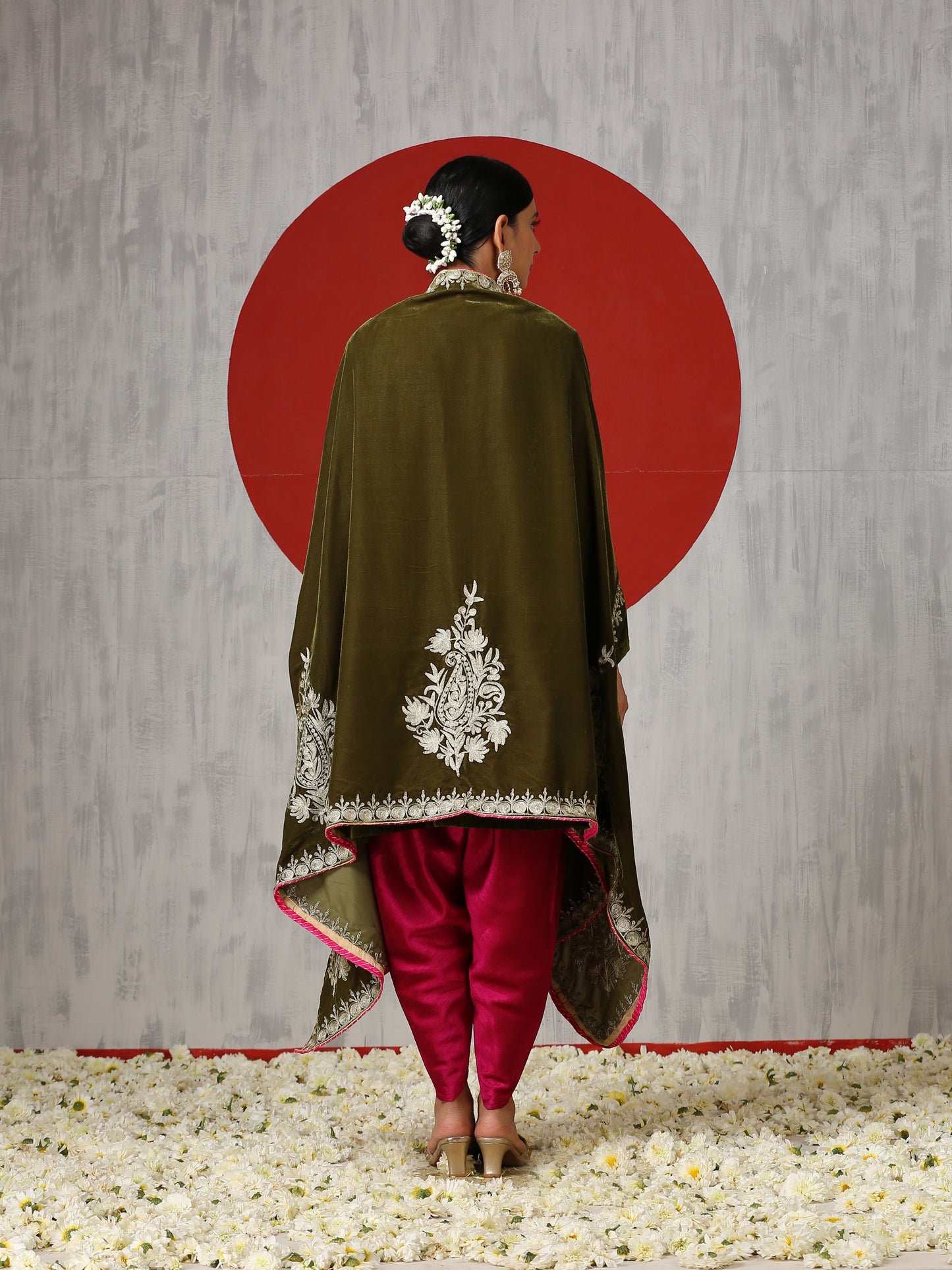 Makhmal Green Cape Dress