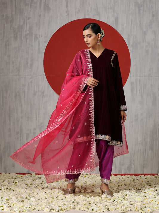 Makhmal Frock Suit Set with Salwar