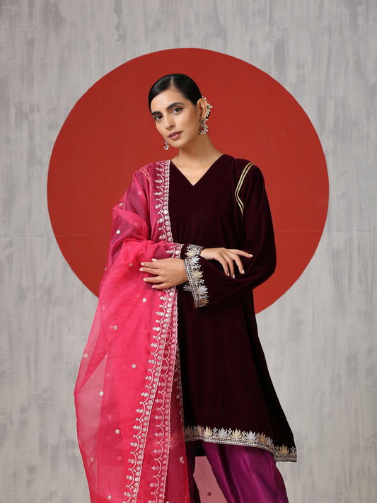 Makhmal Frock Suit Set with Salwar