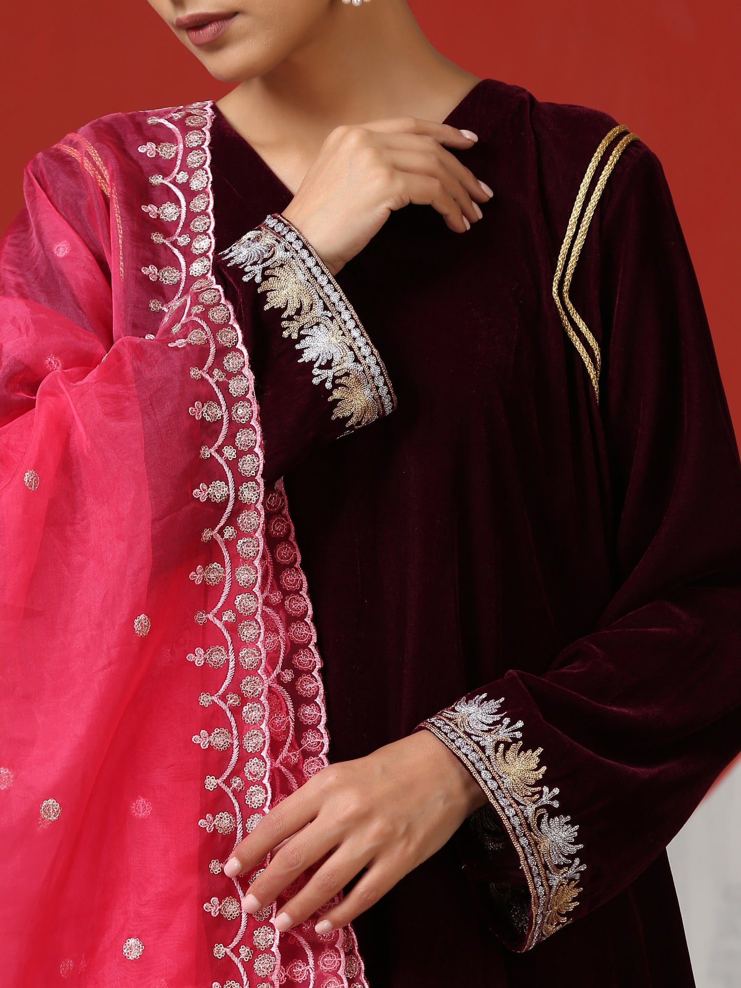 Makhmal Frock Suit Set with Salwar