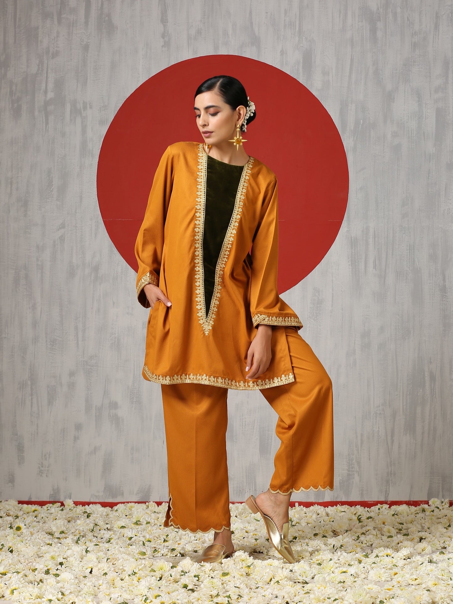 Makhmal Orange Co-ord Set
