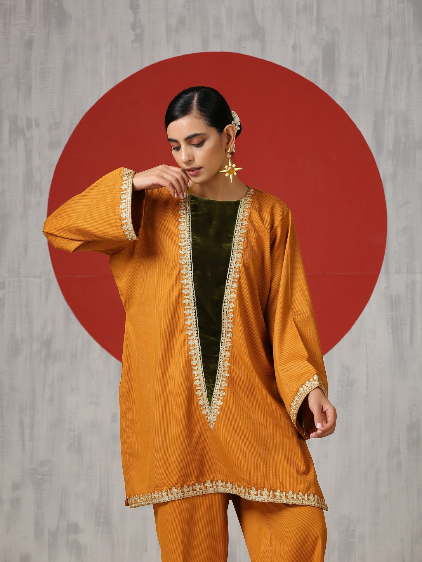 Makhmal Orange Co-ord Set