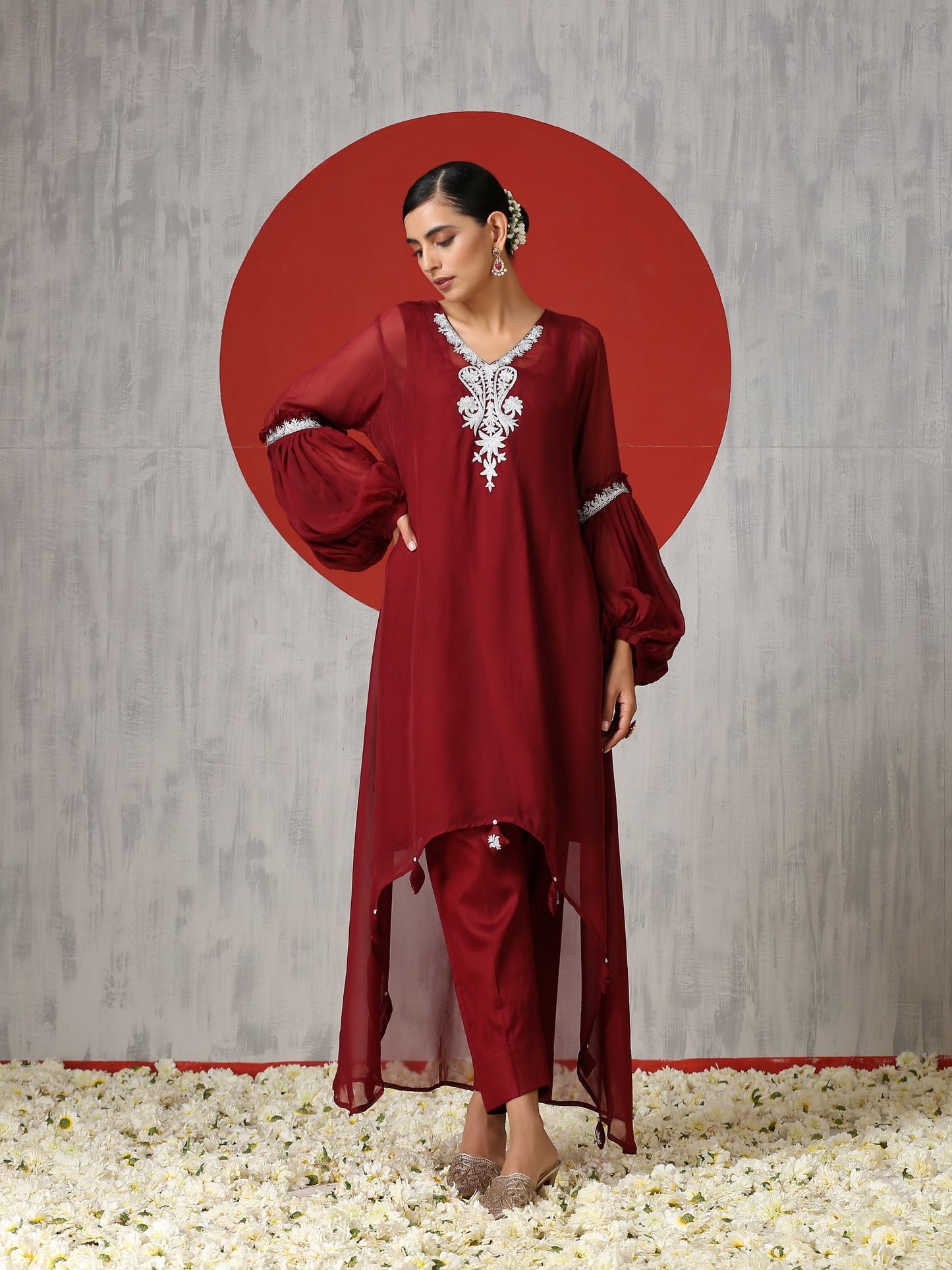 Jashn Puff Sleeves Organza Co-ord Set