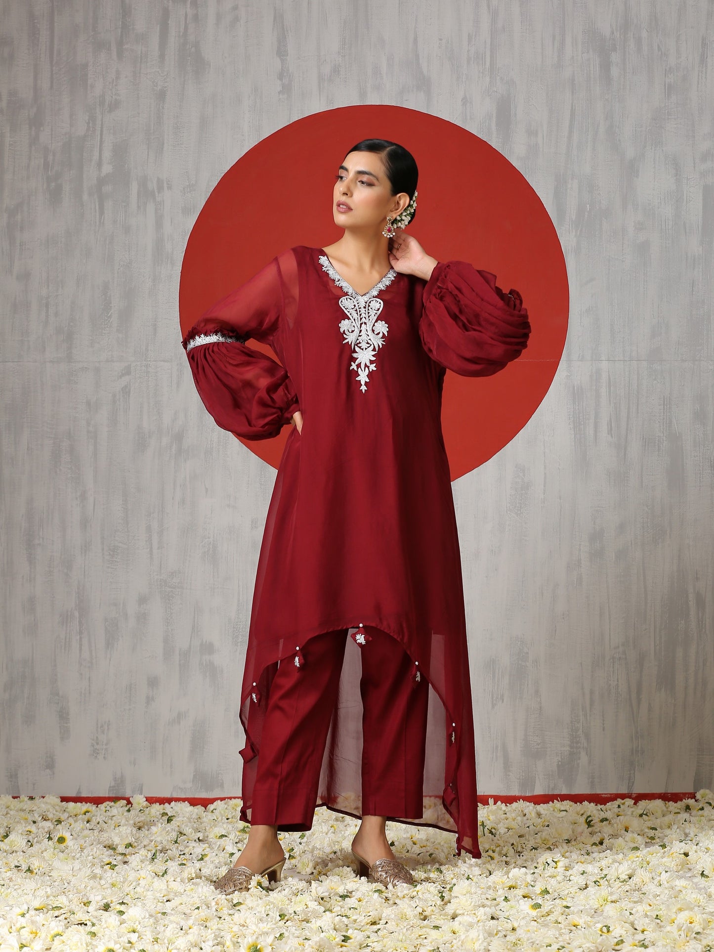 Jashn Puff Sleeves Organza Co-ord Set