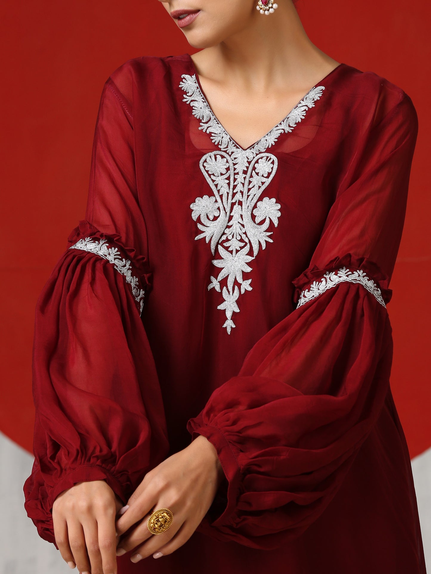 Jashn Puff Sleeves Organza Co-ord Set