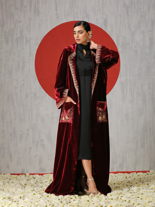 Makhmal Black Dress with Long Velvet Cape