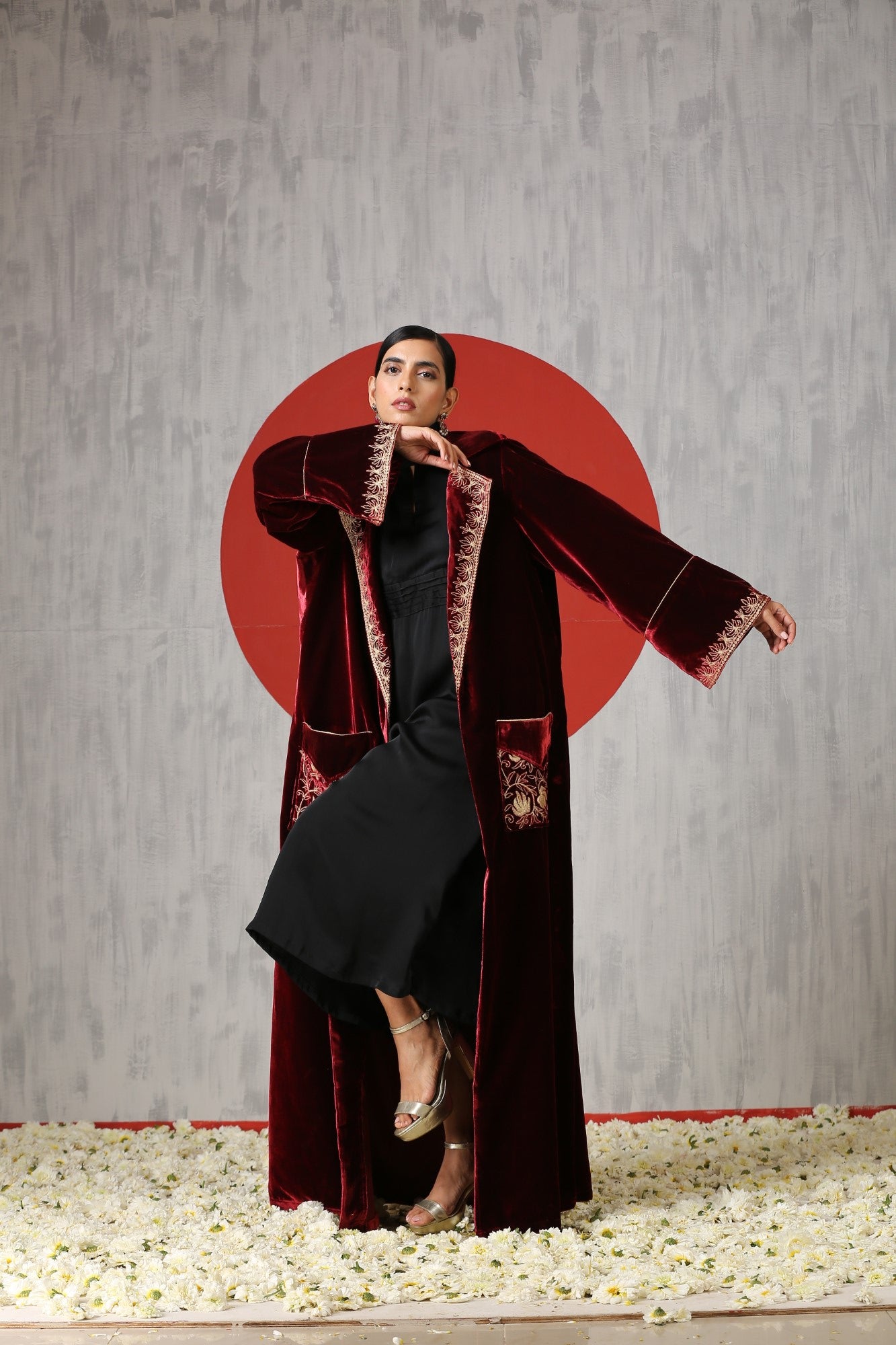 Makhmal Black Dress with Long Velvet Cape