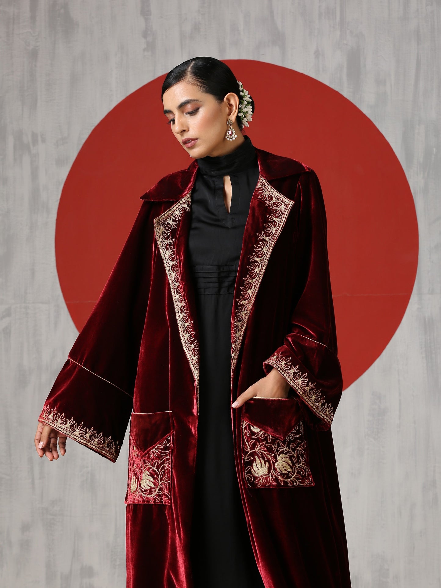 Makhmal Black Dress with Long Velvet Cape