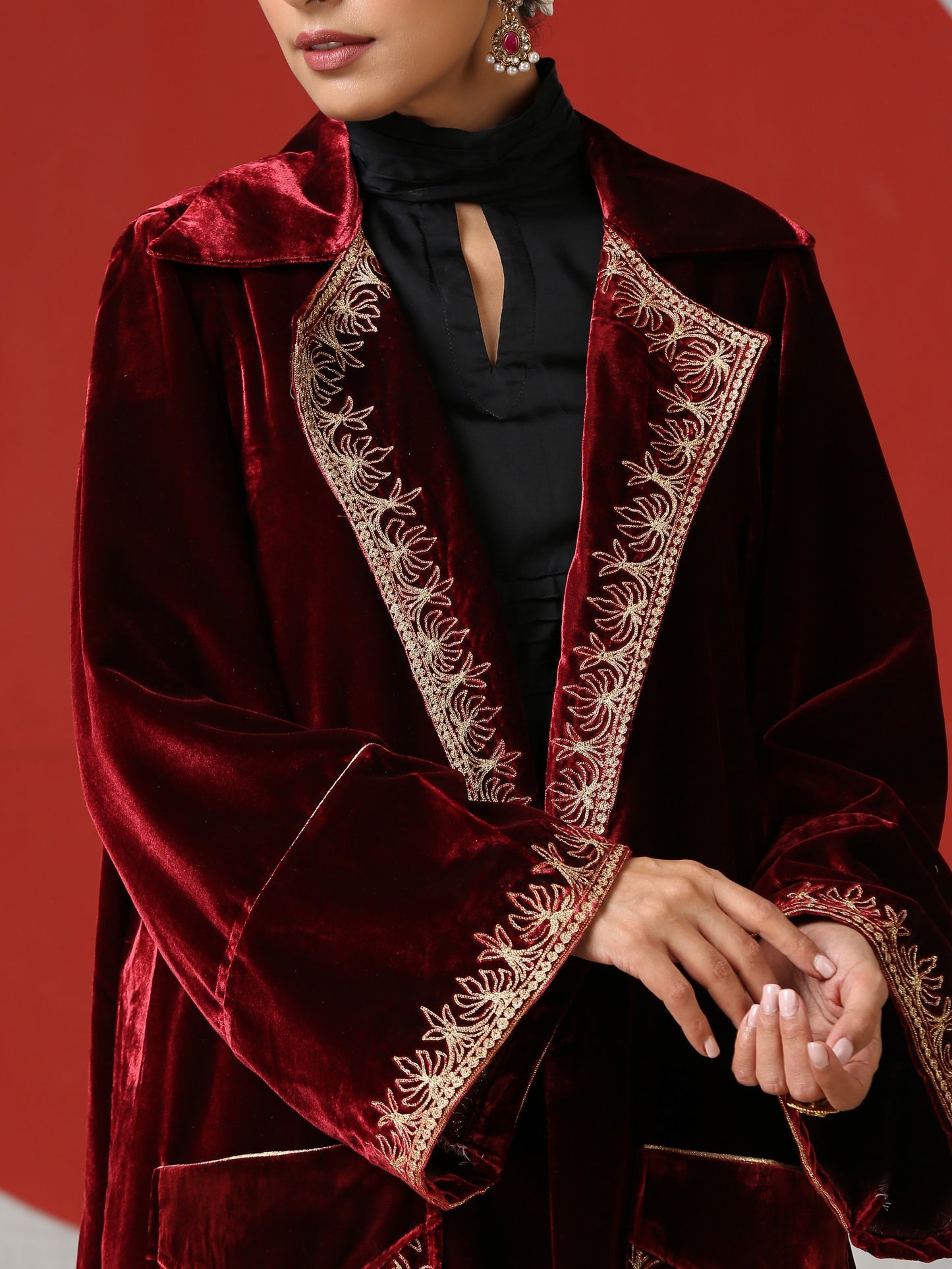 Makhmal Black Dress with Long Velvet Cape