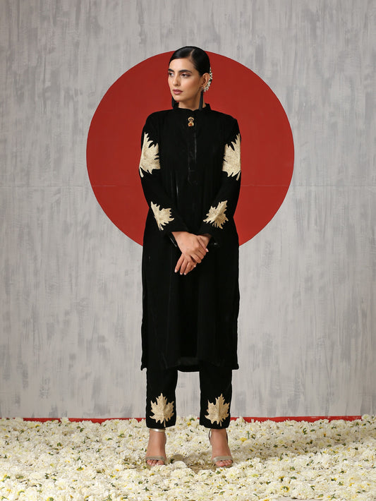 Makhmal Black Chinar Co-ord Set