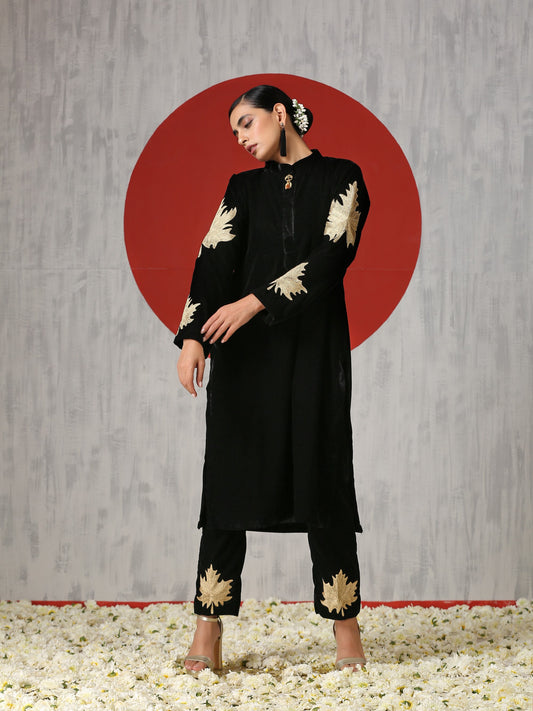 Makhmal Black Chinar Co-ord Set