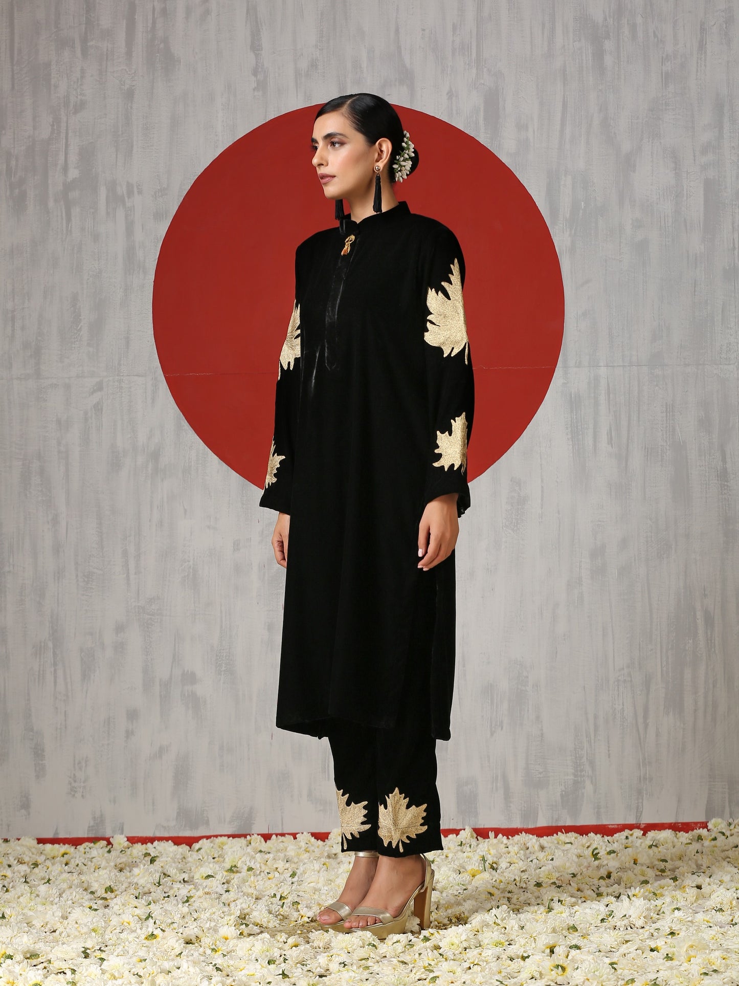 Makhmal Black Chinar Co-ord Set