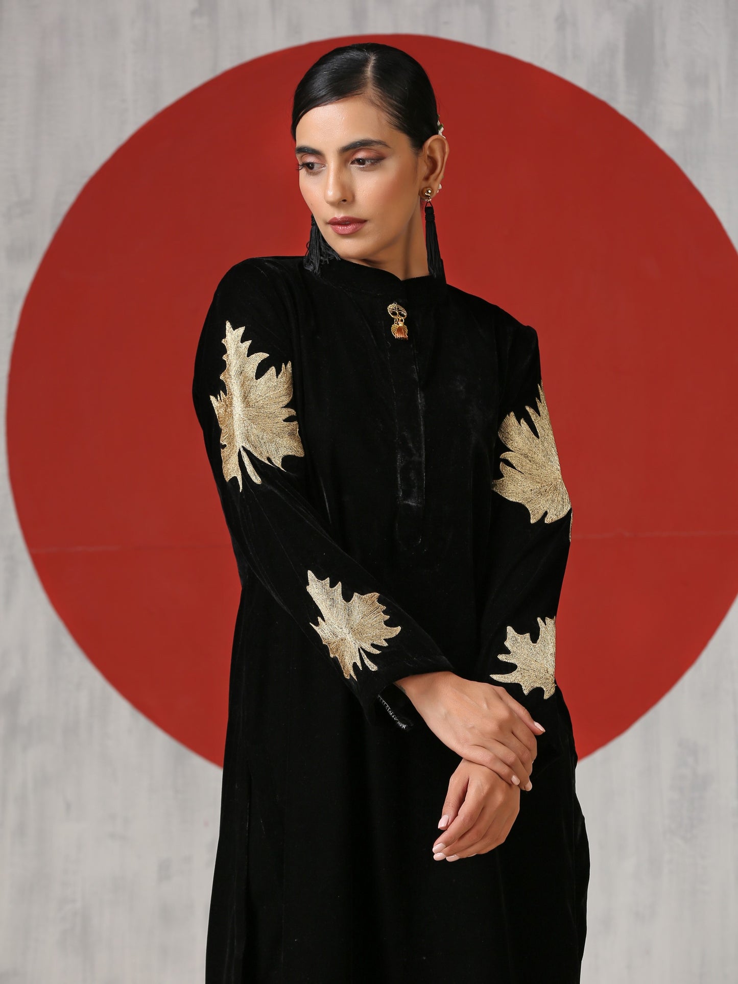 Makhmal Black Chinar Co-ord Set