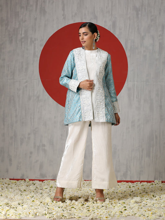 Makhmal White Co-ord with Brocade Jacket