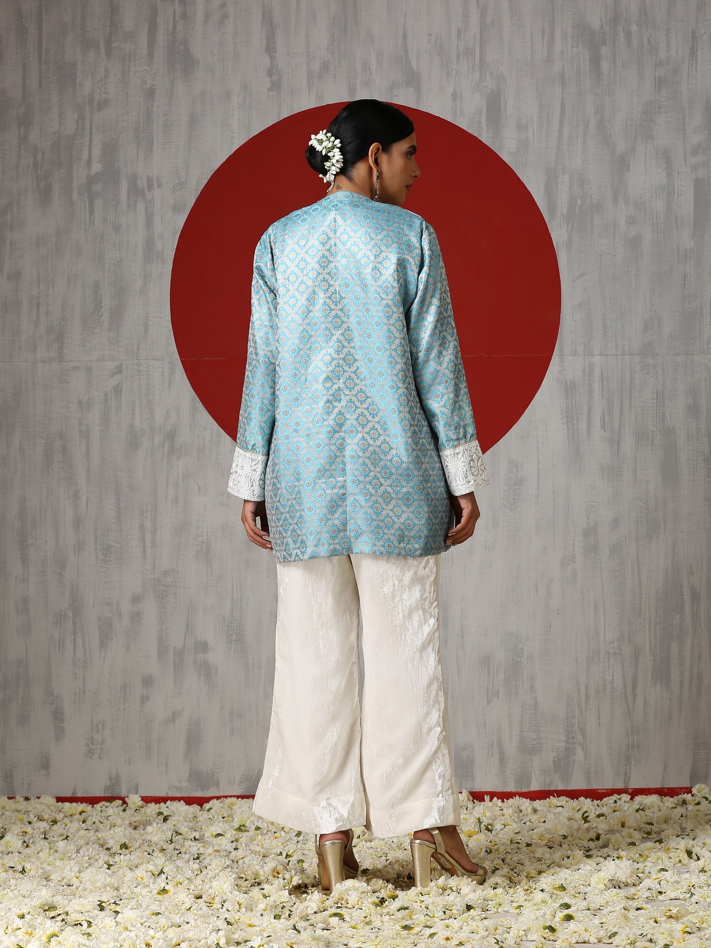 Makhmal White Co-ord with Brocade Jacket