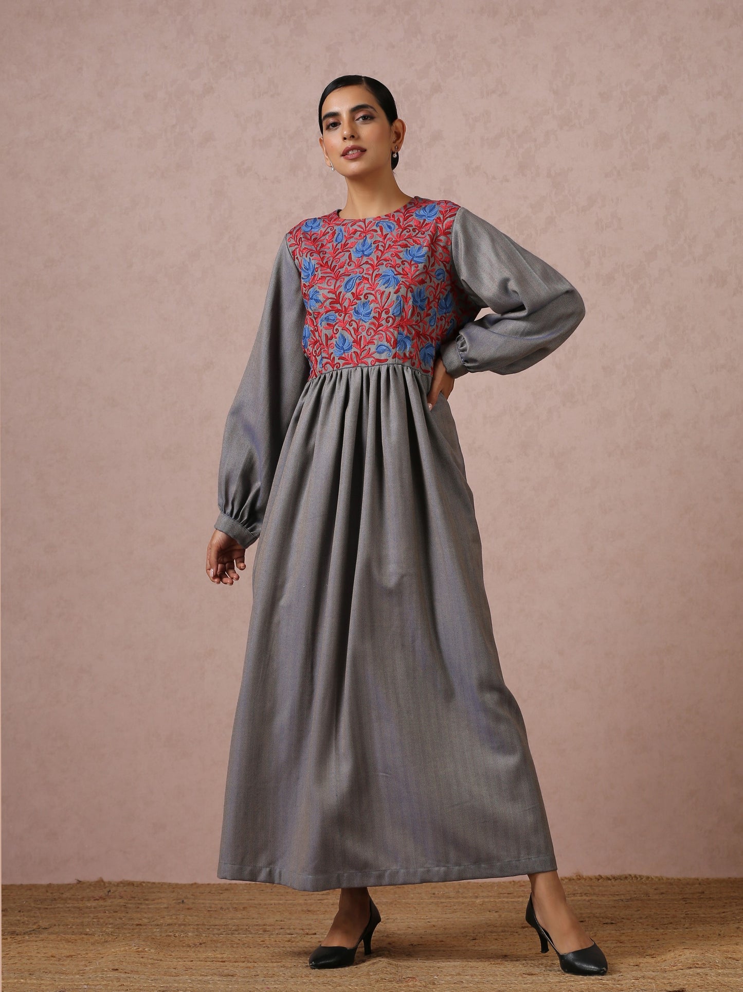 Makhmal Grey Long Dress
