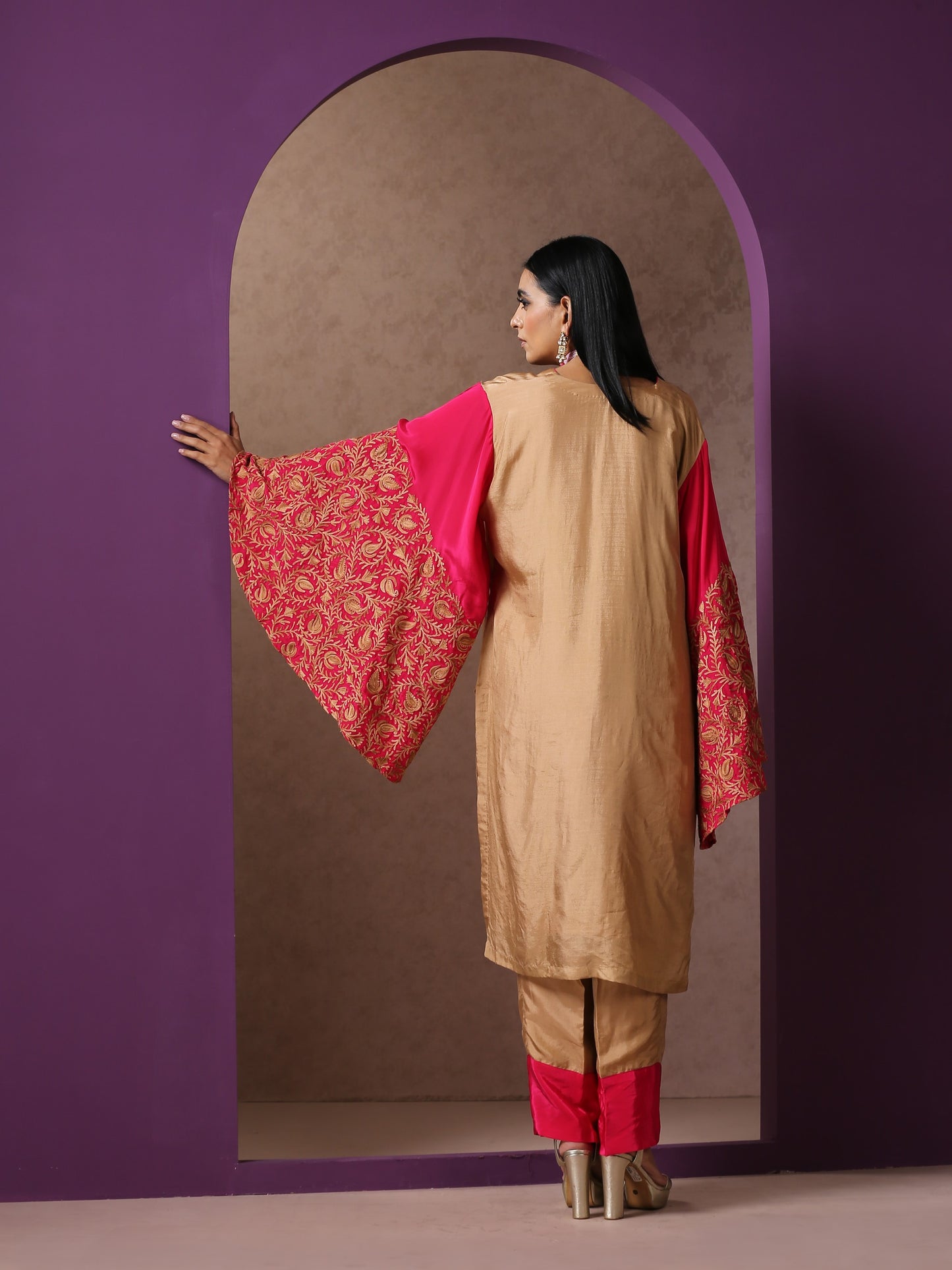 Jashn Beige & Hot Pink Co-ord Set