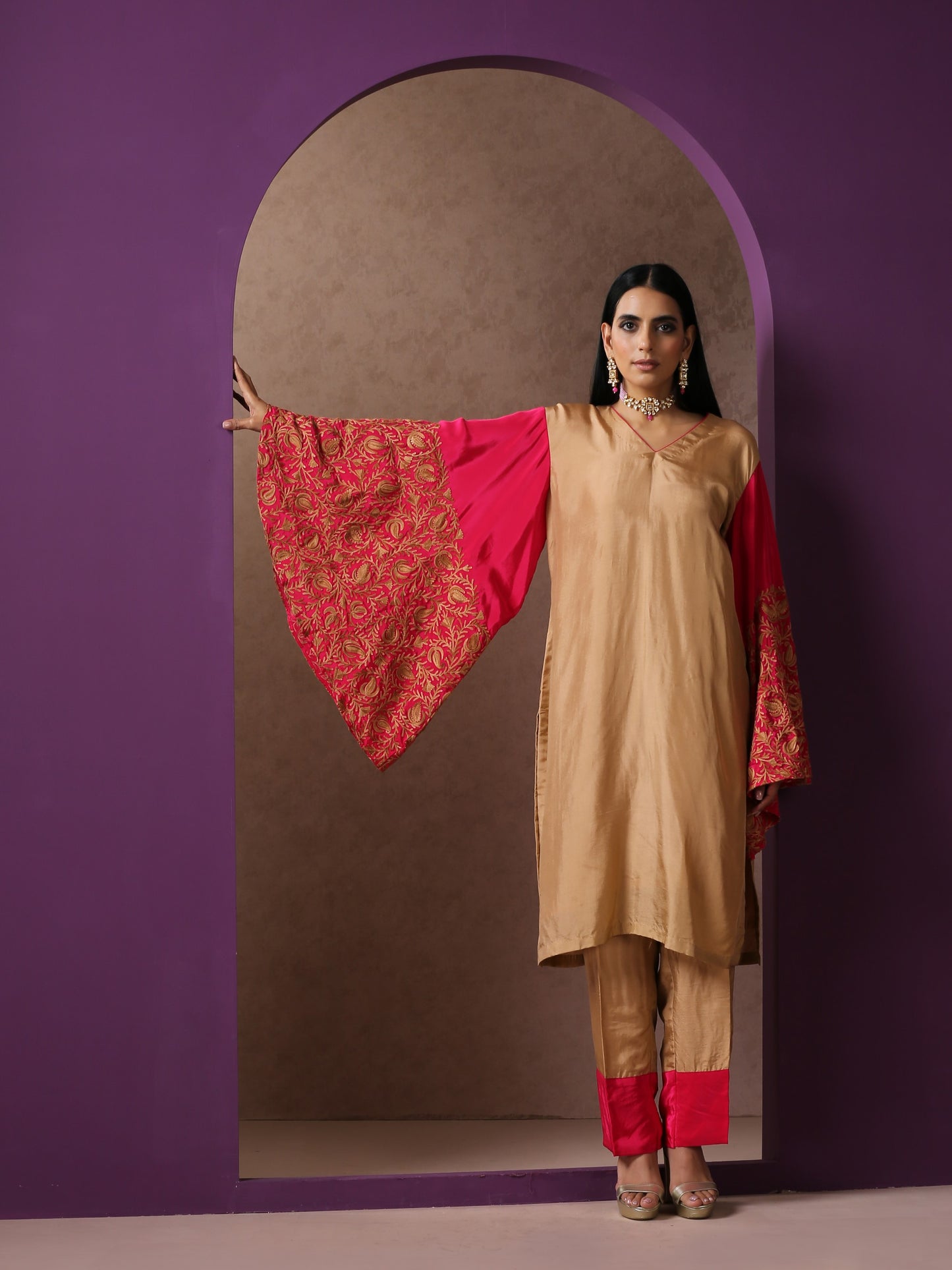 Jashn Beige & Hot Pink Co-ord Set