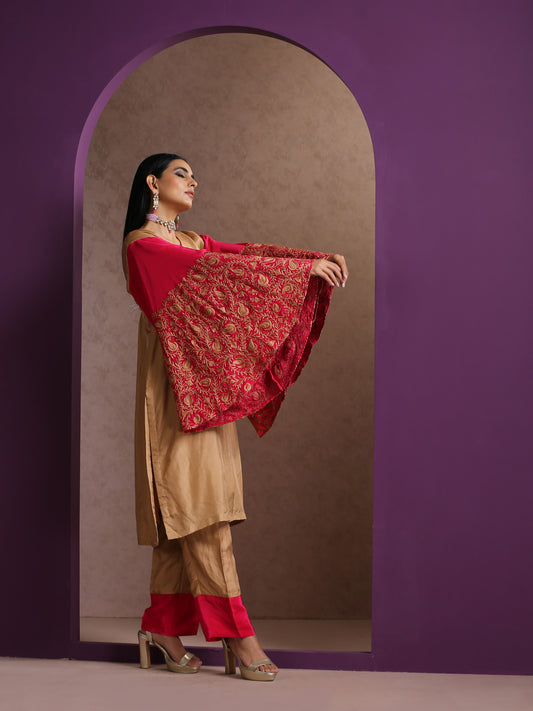 Jashn Beige & Hot Pink Co-ord Set