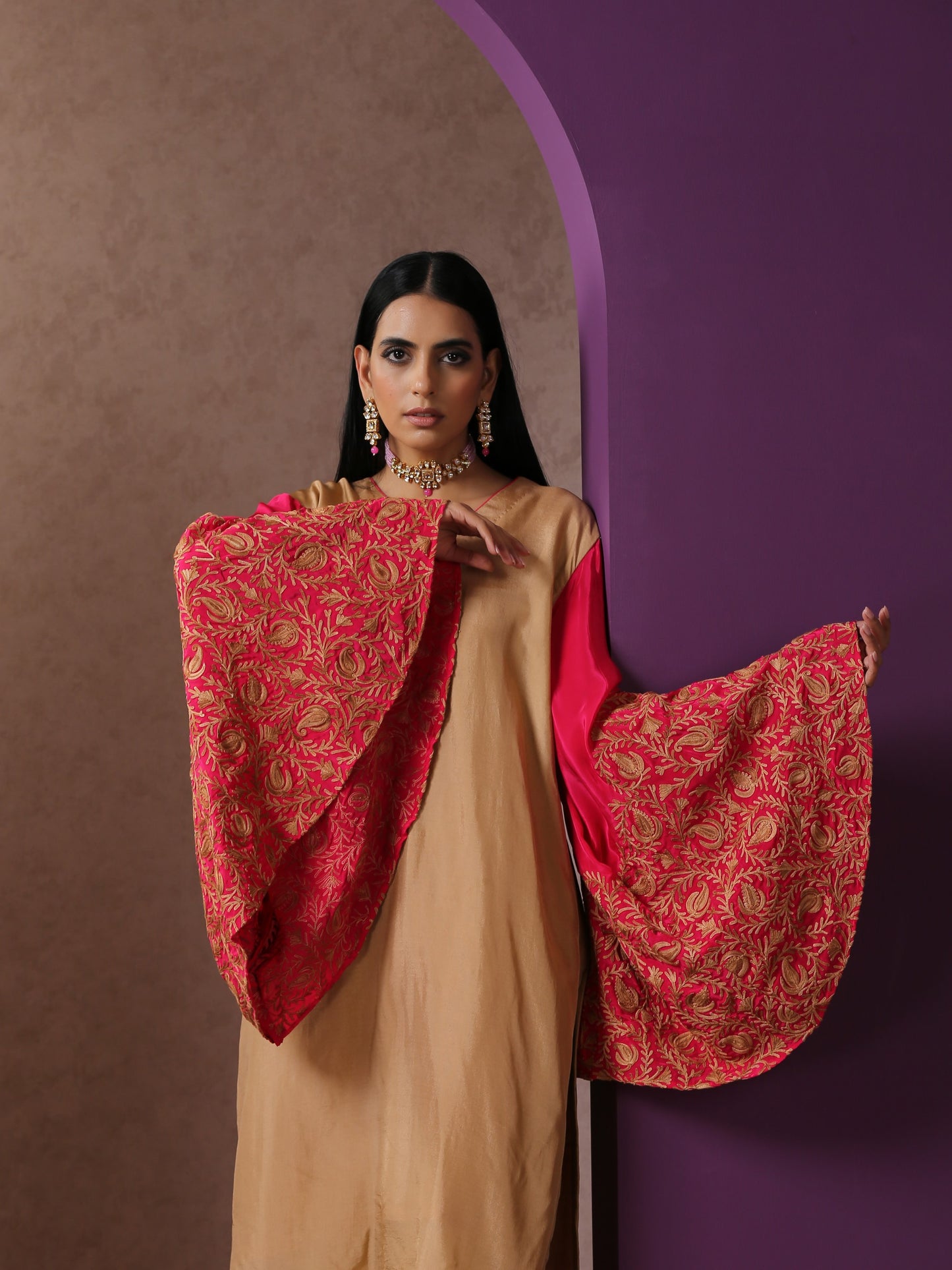 Jashn Beige & Hot Pink Co-ord Set