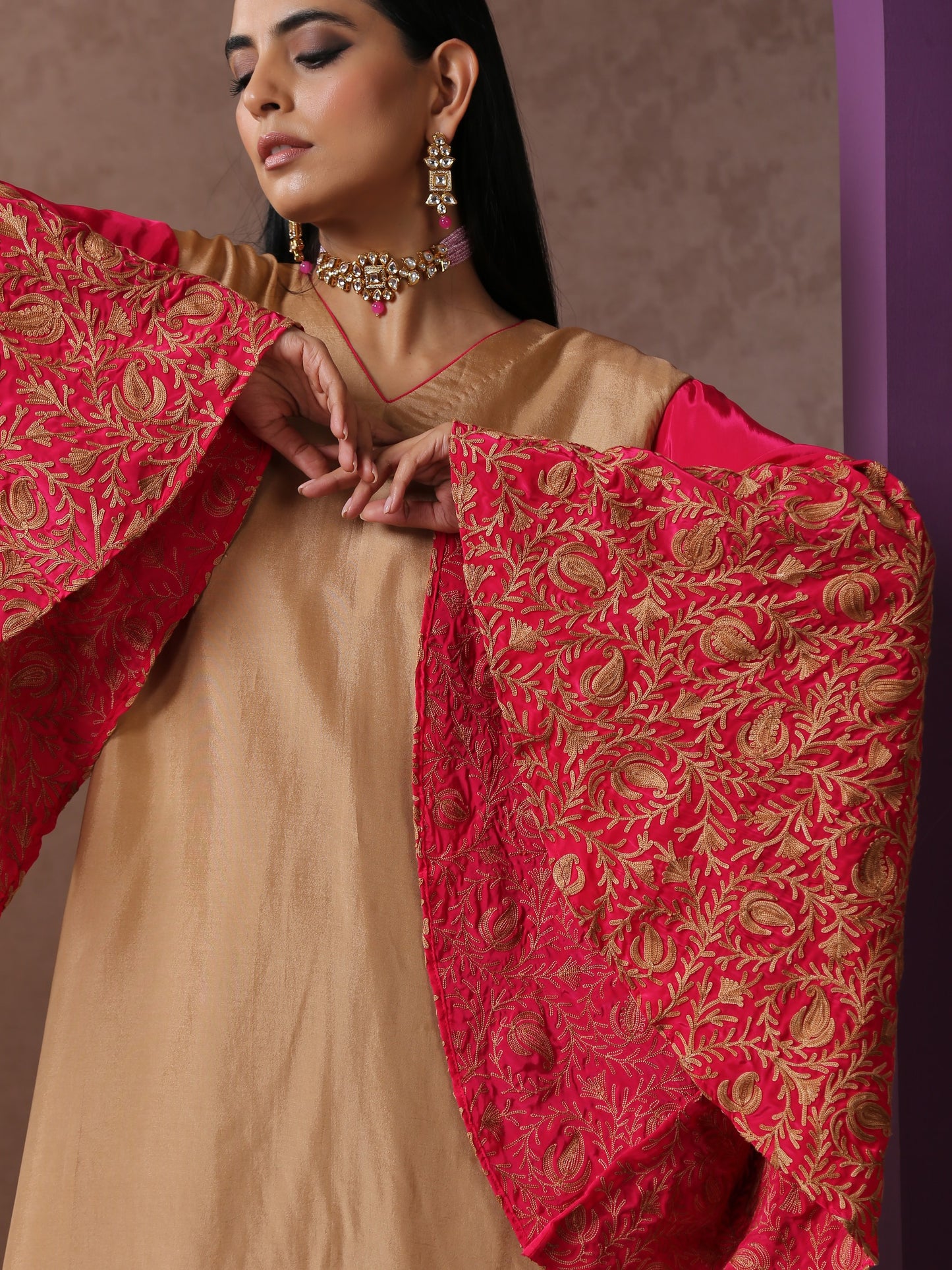 Jashn Beige & Hot Pink Co-ord Set