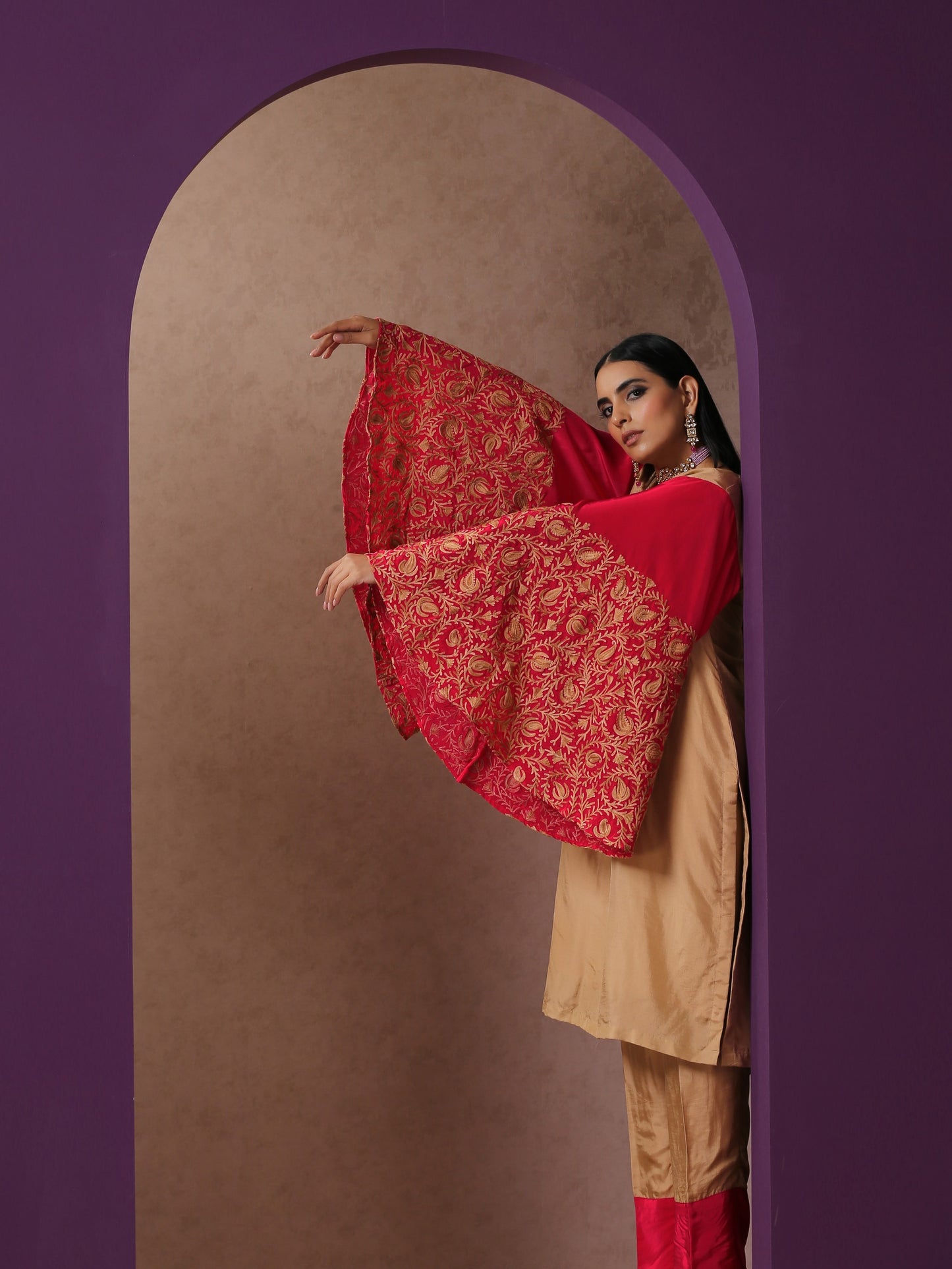 Jashn Beige & Hot Pink Co-ord Set