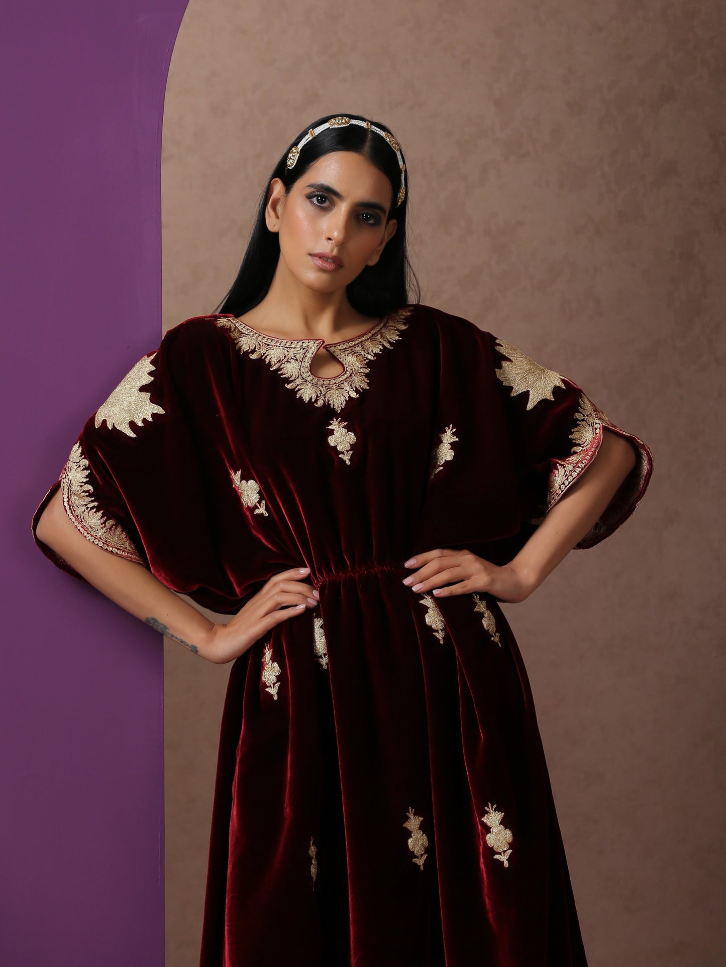 Makhmal Maroon Kaftan