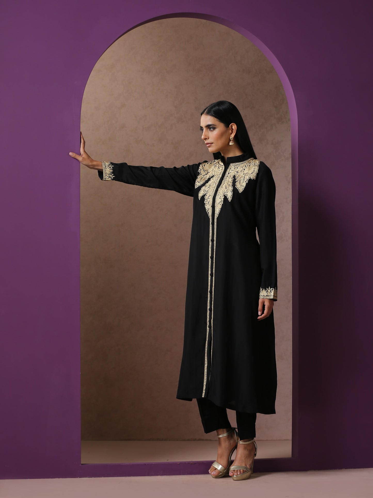 Jashn Black Achkan Style Suit Set