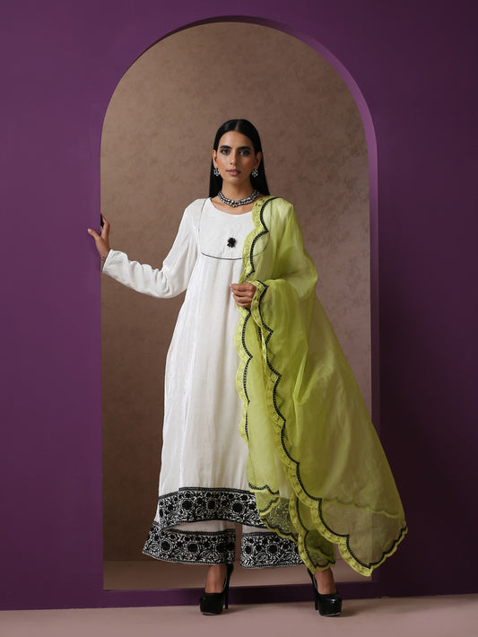 Makhmal Neon & White Suit Set