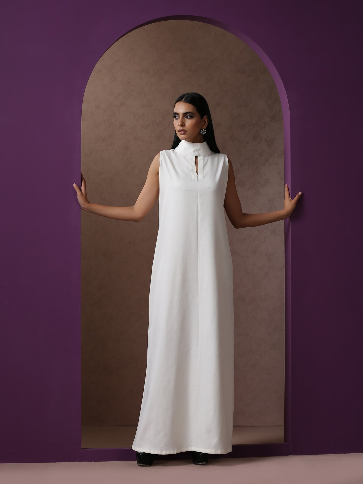 Makhmal White Dress with Green Cape
