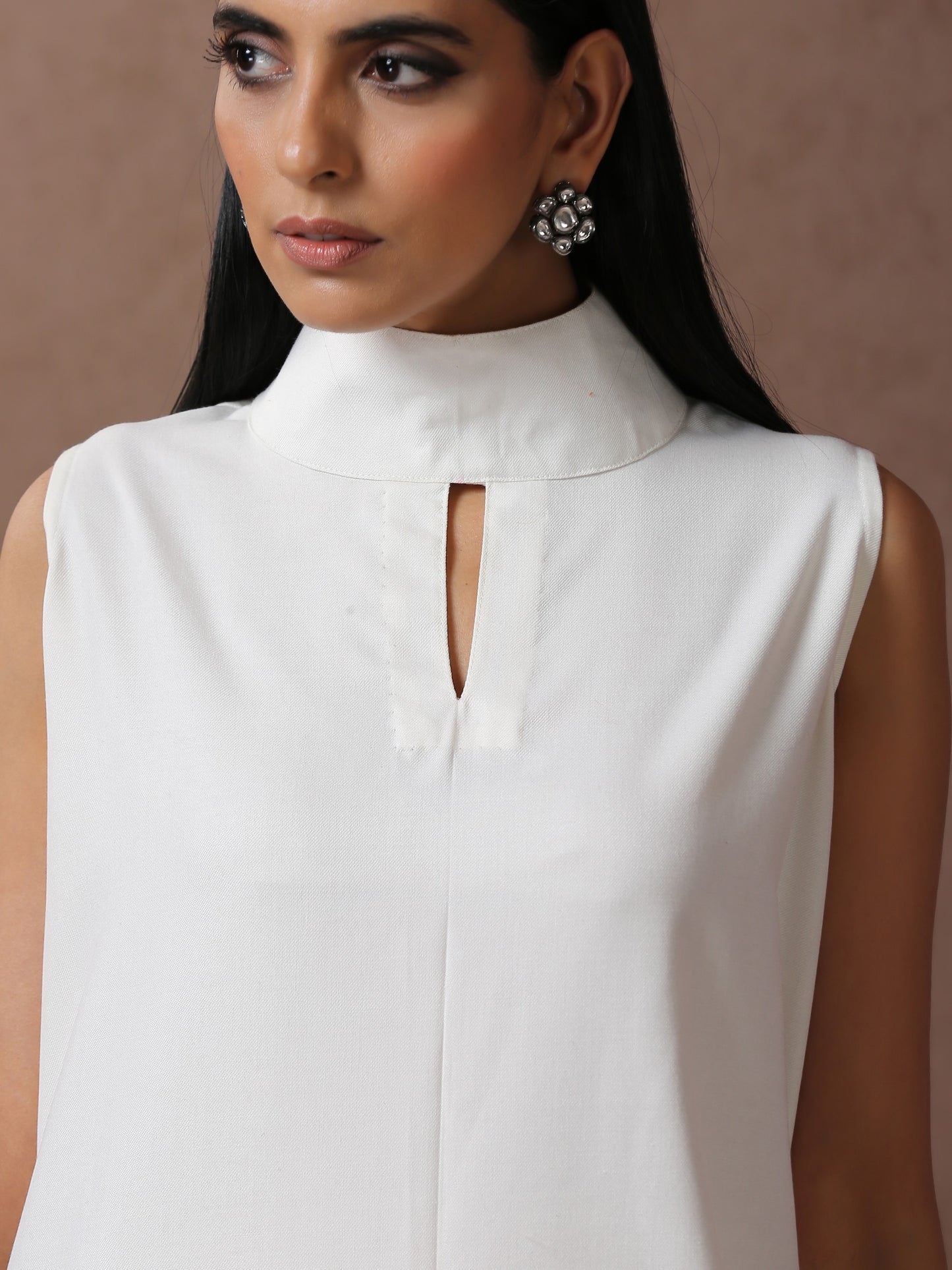 Makhmal White Dress with Green Cape