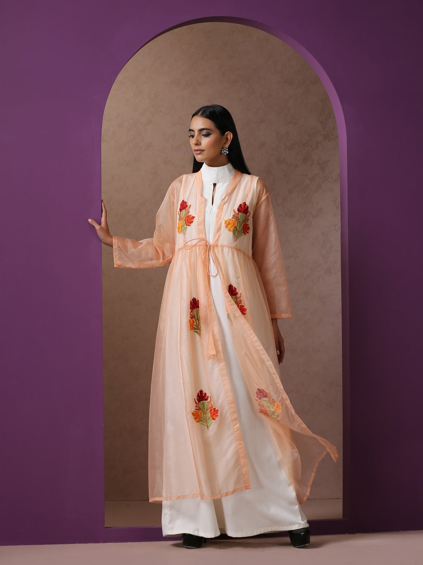 Bahaar Organza Peach Cape