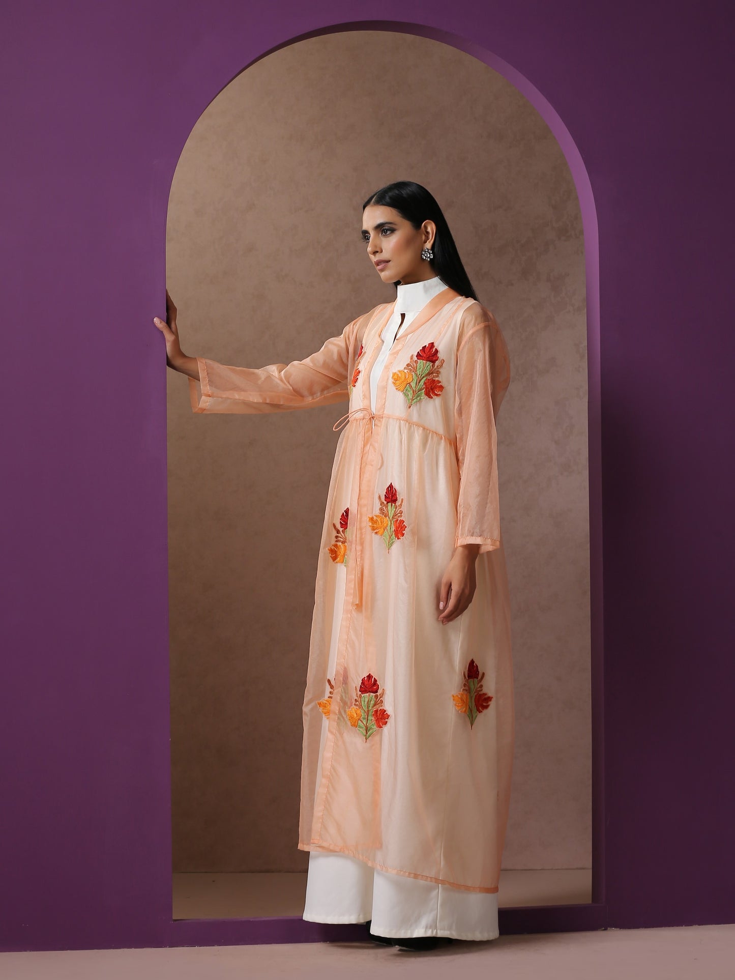 Bahaar Organza Peach Cape