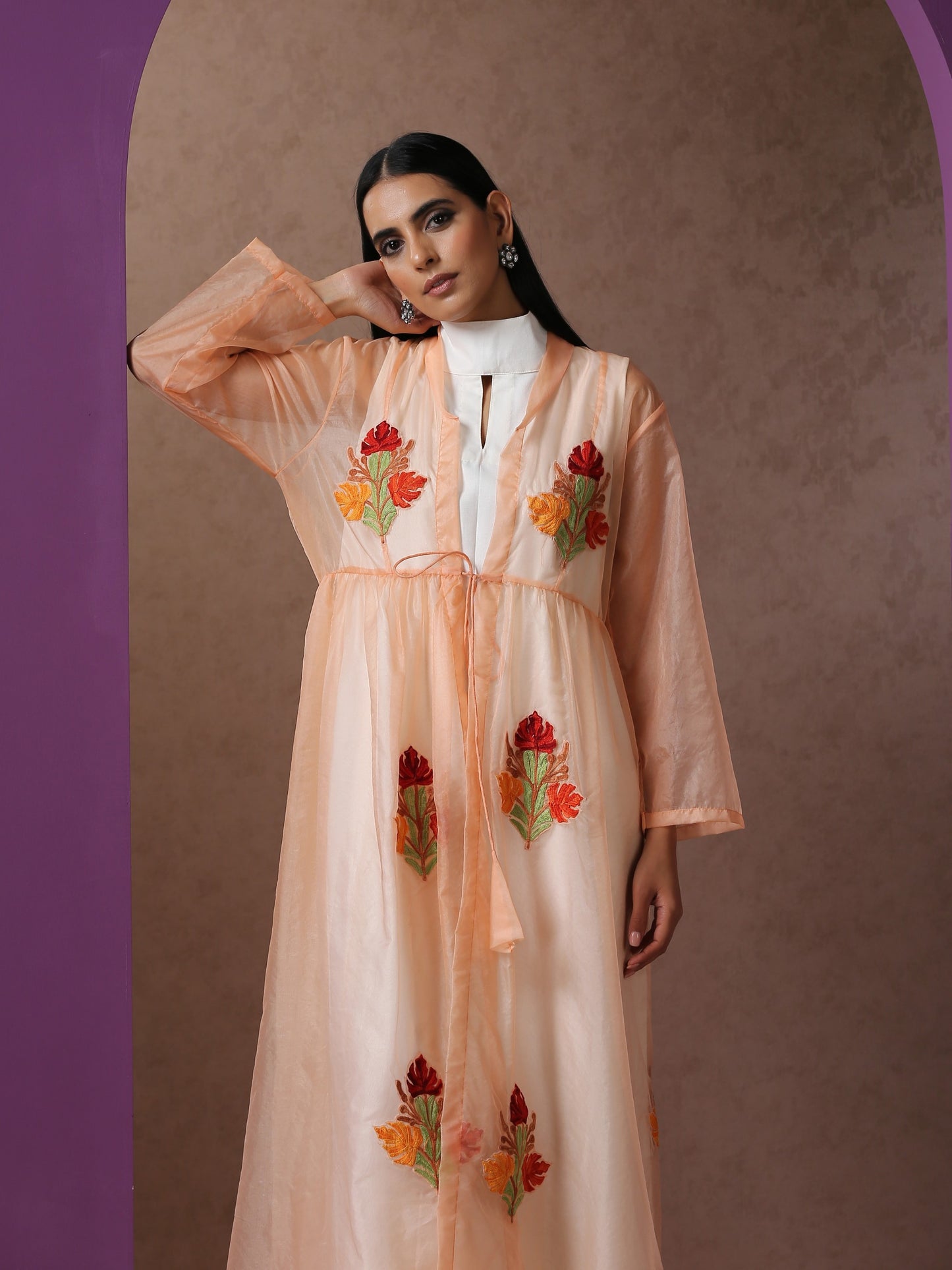 Bahaar Organza Peach Cape