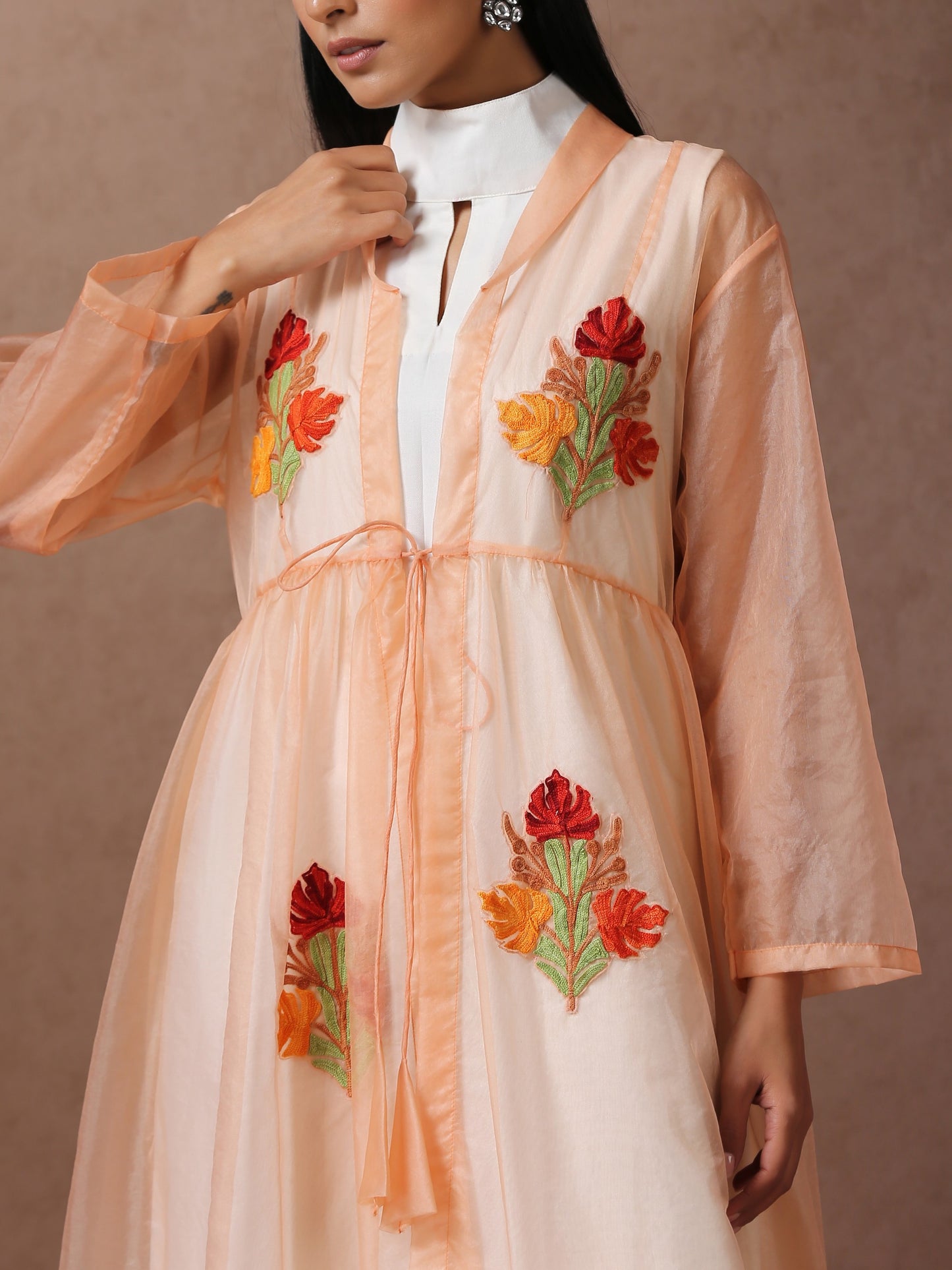 Bahaar Organza Peach Cape