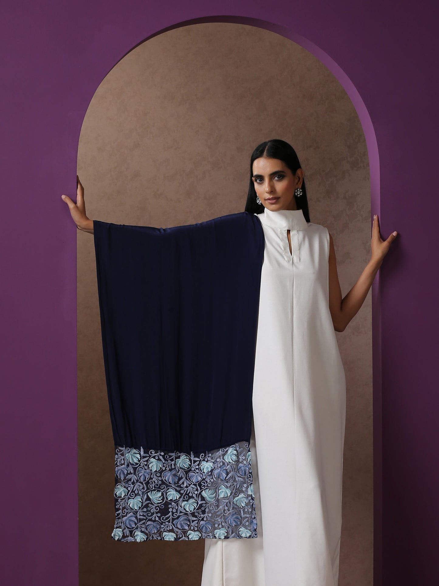 Sabaa Blue Crepe Stole