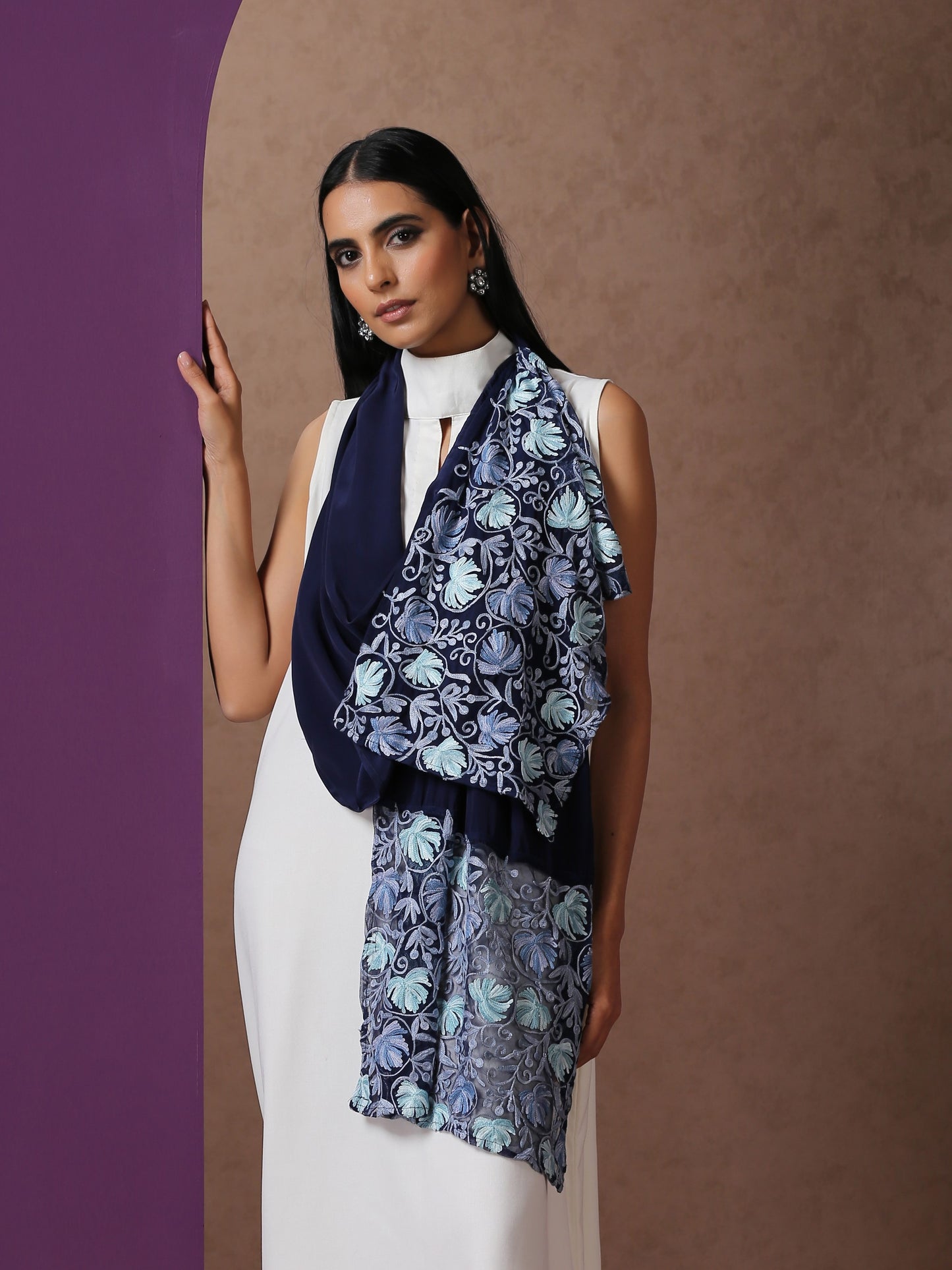 Sabaa Blue Crepe Stole