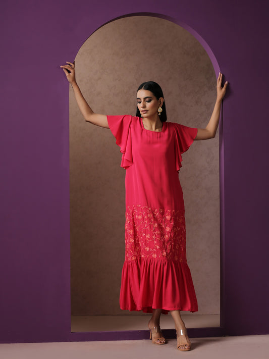 Bahaar Pink Frilled Dress