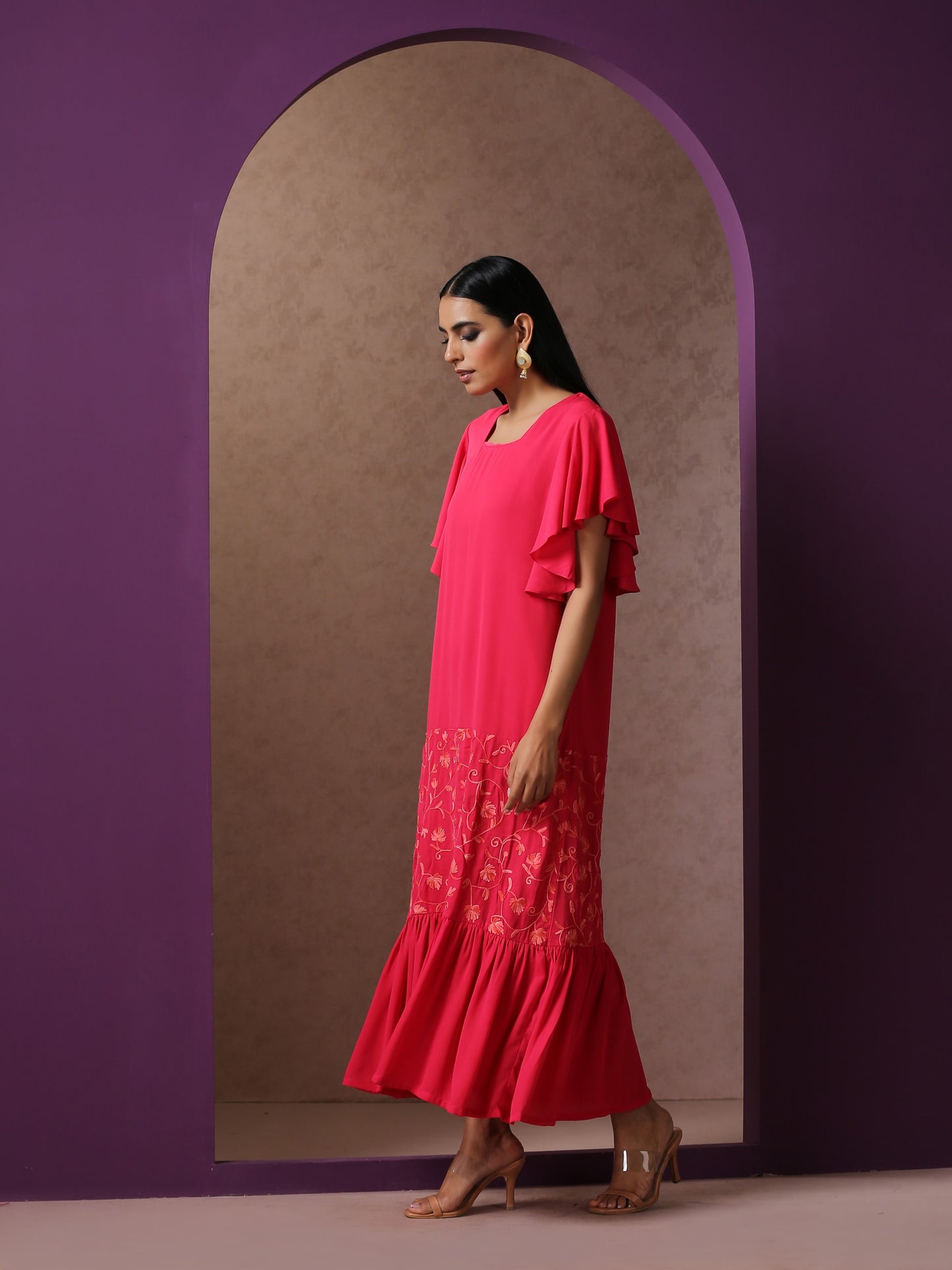 Bahaar Pink Frilled Dress