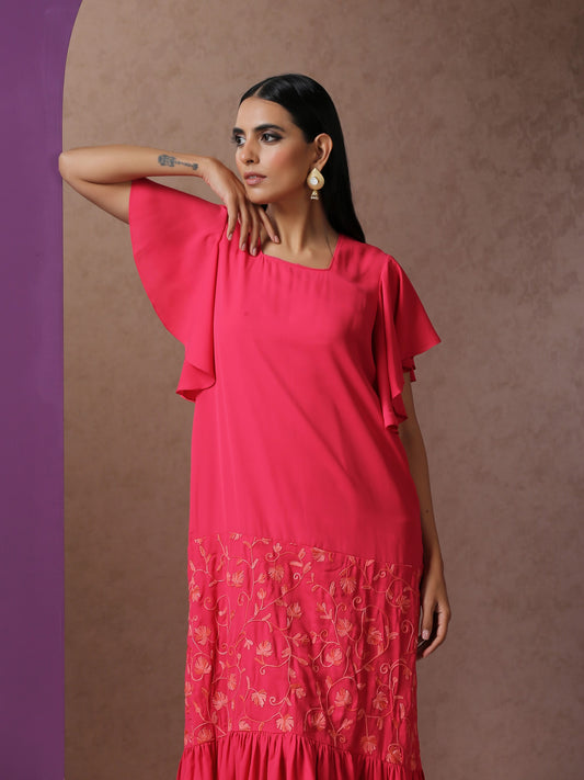 Bahaar Pink Frilled Dress