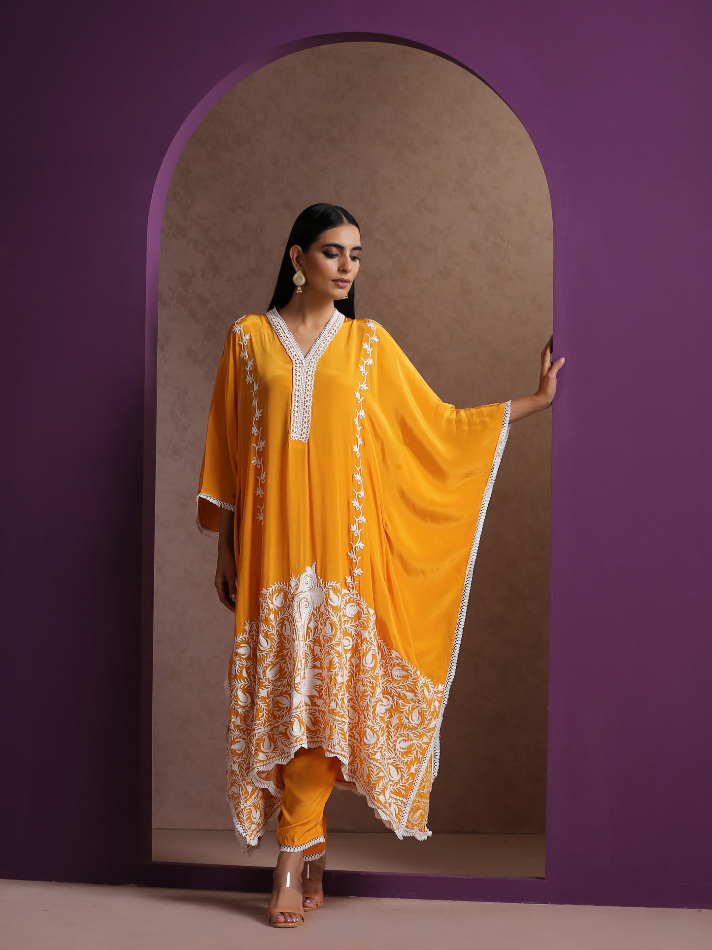 Jashn Mustard Kaftaan Set