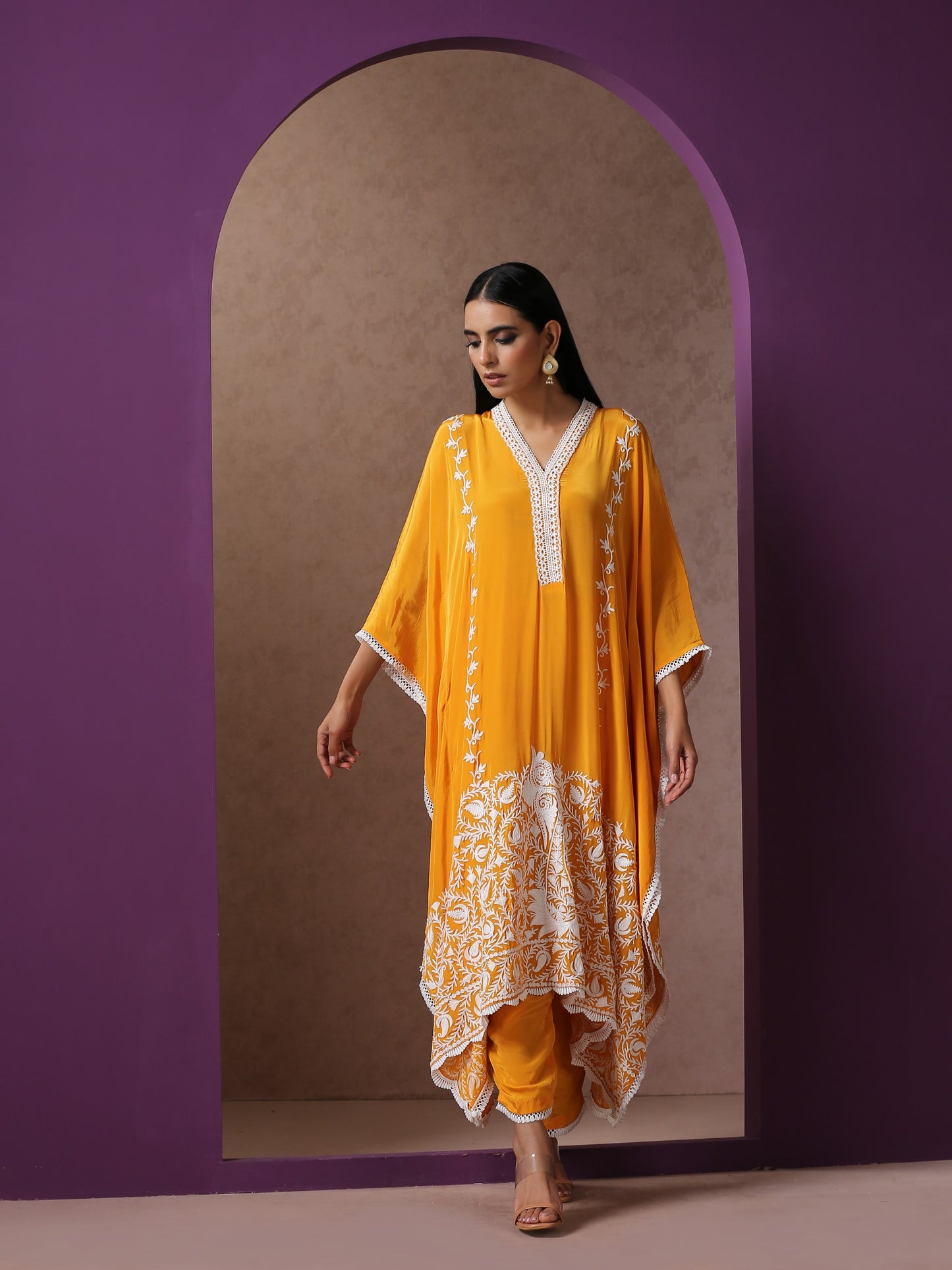 Jashn Mustard Kaftaan Set