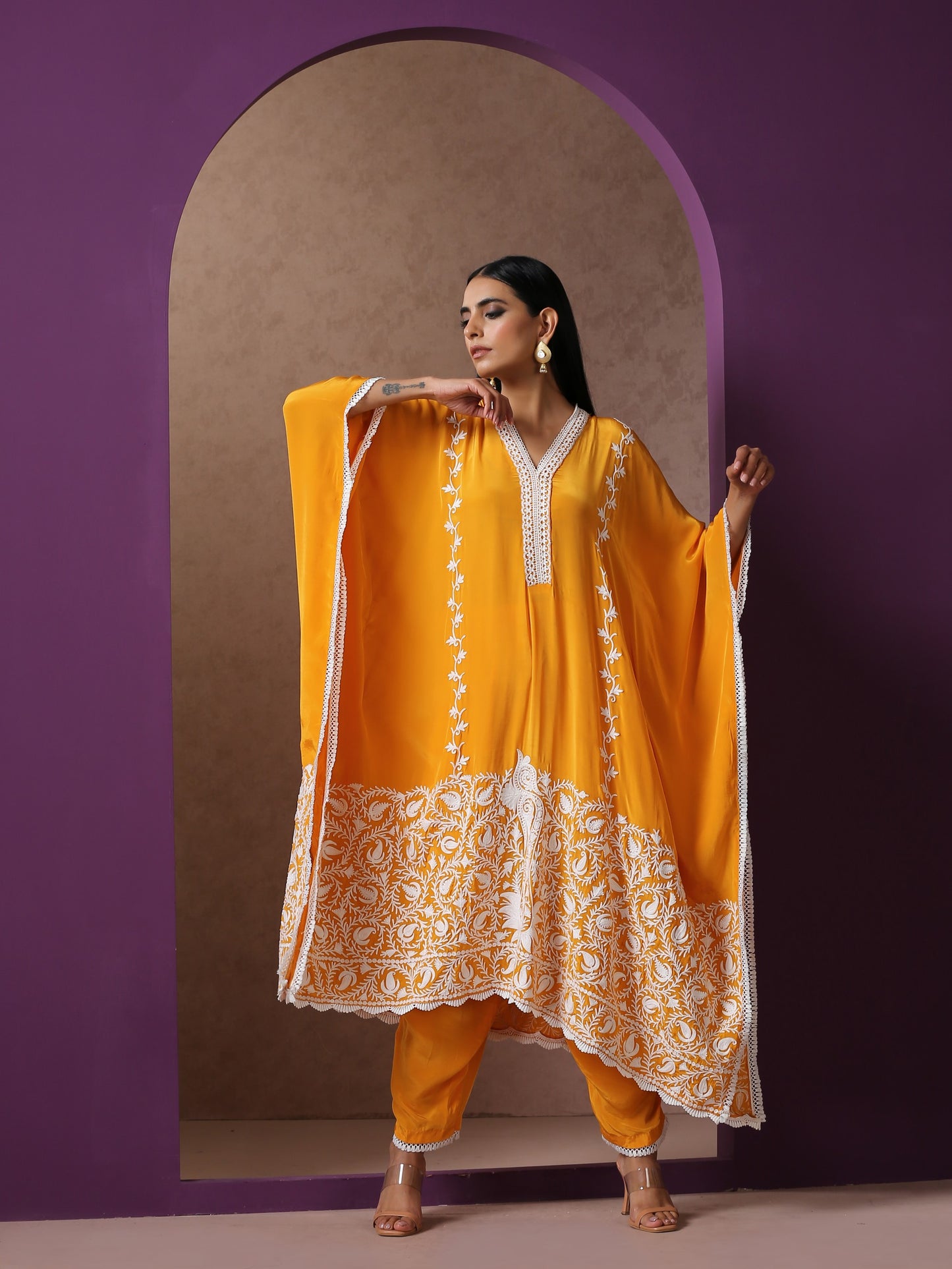 Jashn Mustard Kaftaan Set